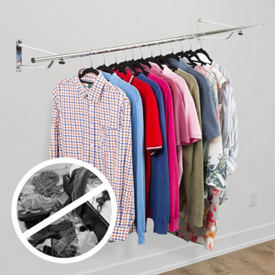 House of Home Clothes Rail Wall Mounted Garment Hanging Wardrobe Rack Storage Size 4ft Long - 6