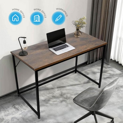 House of Home Computer Desk for Rustic Dark Brown Large Desk 120cm with Black Coated Metal Frame Versatile Desk for Home Office