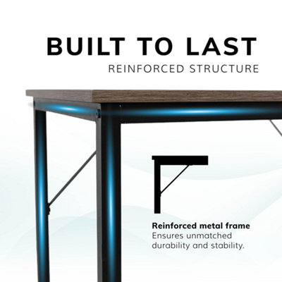 House of Home Computer Desk for Rustic Dark Brown Large Desk 120cm with Black Coated Metal Frame Versatile Desk for Home Office