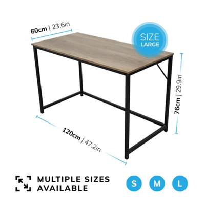 House of Home Computer Desk Rustic Light Brown Top with Large Black Metal Frame for Home Office or Bedroom Desk 120cm