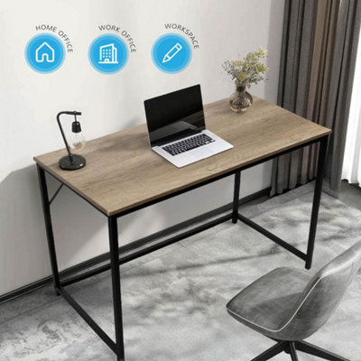 House of Home Computer Desk Rustic Light Brown Top with Large Black Metal Frame for Home Office or Bedroom Desk 120cm