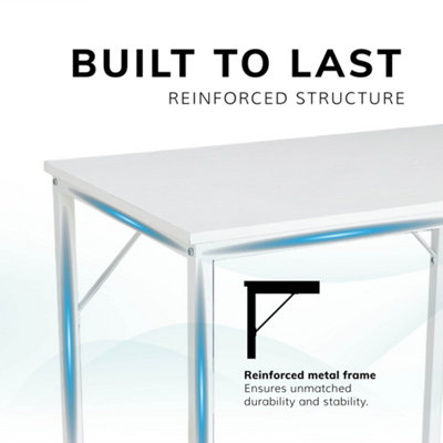 House of Home Computer Desk with White Powder Coated Finish Sturdy Home ...
