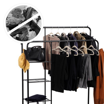 House of Home Double Clothes Rail Heavy Duty Freestanding with 2 Shoe Racks 3 Shelves 4 Hooks - 6