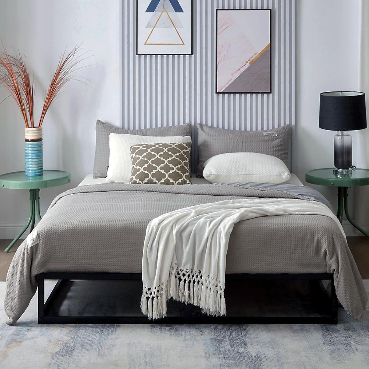 House of Home Double Metal Platform Bed Black Frame Easy Build House of Home Double Metal Platform Bed Black Frame Easy Build