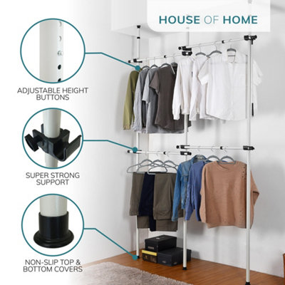 House of Home Double Telescopic White Wardrobe Organiser Hanging Rail ...