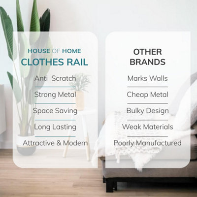 House of Home Double Telescopic White Wardrobe Organiser Hanging Rail Clothes Rack Adjustable Storage Shelving - 7