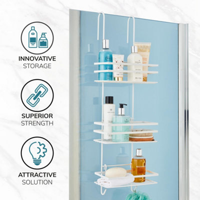 House of Home - Durable Hanging Shower Caddy - 3-Tier Over Door Shower Storage Organiser - 5