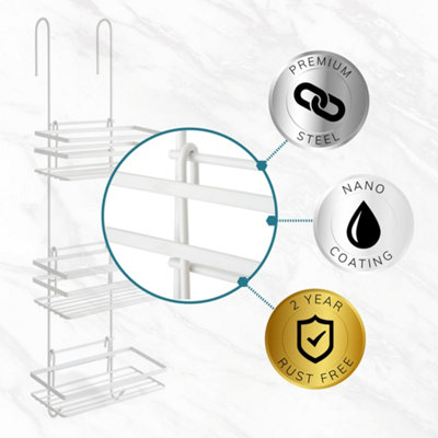 House of Home - Durable Hanging Shower Caddy - 3-Tier Over Door Shower Storage Organiser - 6