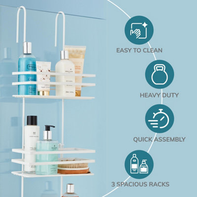 House of Home - Durable Hanging Shower Caddy - 3-Tier Over Door Shower Storage Organiser - 7