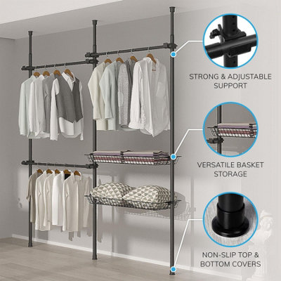 House of Home Extendable Telescopic Wardrobe Organiser Double Black ...