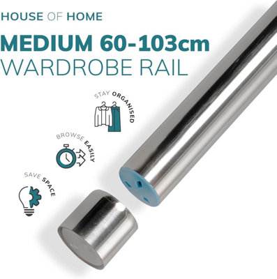 House of Home Extendable Wardrobe Pole 60 103CM Adjustable Rail Hanger Steel Heavy Duty Easy Assemble Chrome DIY at B Q