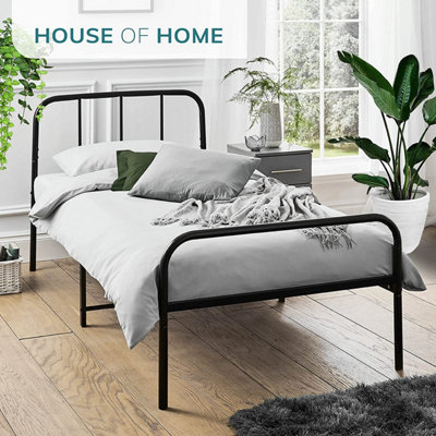 House of Home Extra Strong Black Single Metal Bed Frame with Rounded Headboard