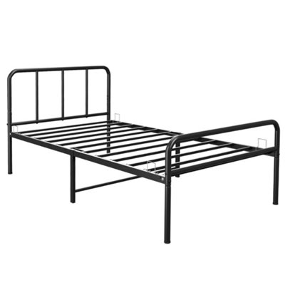 House of Home Extra Strong Black Single Metal Bed Frame with Rounded Headboard