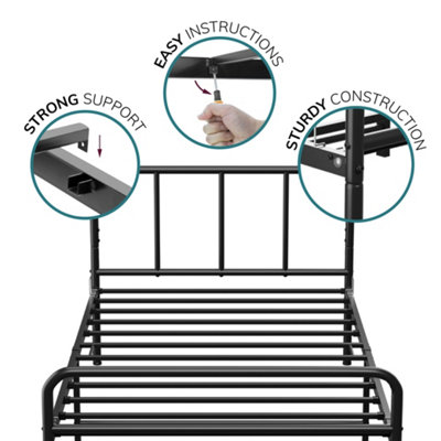 House of Home Extra Strong Black Single Metal Bed Frame with Rounded Headboard