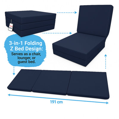 House of Home Fold-Out Z Bed Single Size Chair-Bed Folding Guest Sofa Navy