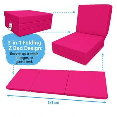 House of Home Fold-Out Z Bed Single Size Chair-Bed Folding Guest Sofa Pink