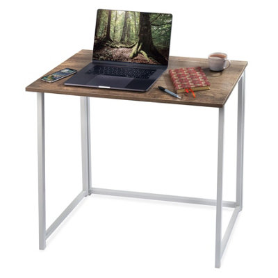 House of Home Folding Computer Desk Wooden Foldable White Work Table Laptop Office PC Space Saving