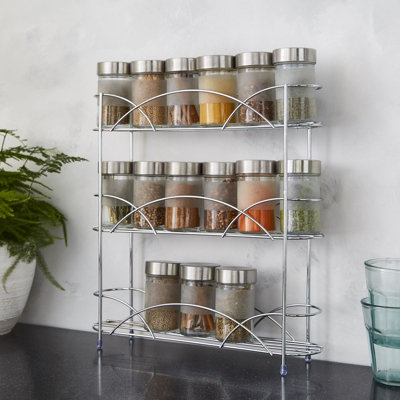 House of Home Free Standing Chrome 3-Tier Kitchen Storage Spice Rack Herb Shelf Jar Organiser