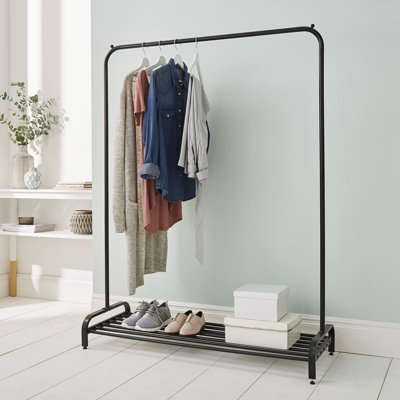 House of Home Freestanding Black Clothes Rail Heavy Duty with Shoe Rack Storage Adjustable Feet Easy Build