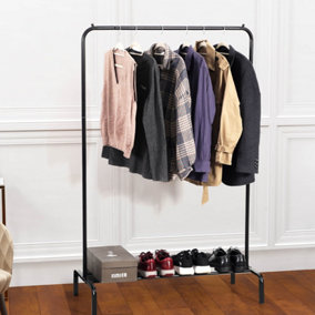 House of Home Freestanding Clothes Rail 3ft Long x 5ft Tall, Black Single Rail for Bedroom
