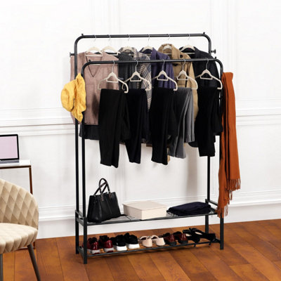 House of Home Freestanding Double Black Clothes Rack, Versatile Clothes ...