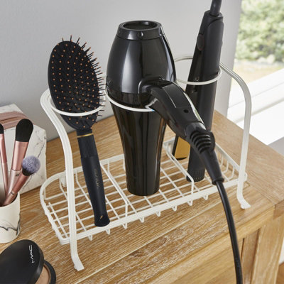 House of Home Freestanding Hair Dryer & Straighteners Holder Storage Stand Cable Tidy in Cream