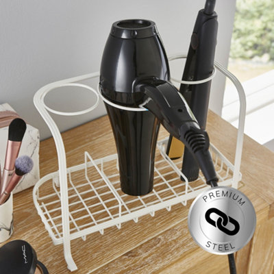 House of Home Freestanding Hair Dryer & Straighteners Holder Storage Stand Cable Tidy in Cream - 8