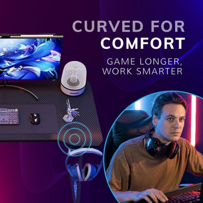 House of Home Gaming Desk Carbon Fibre Finish Black 80cm Cup Holder, Headphone Hook