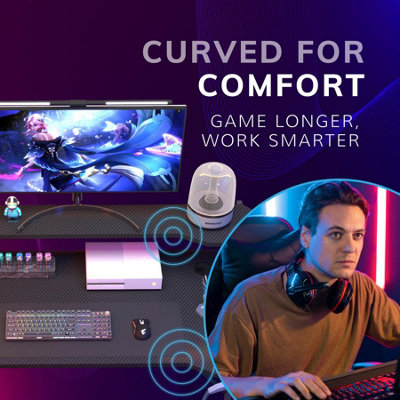 House of Home Gaming Desk with Monitor Stand Carbon Fibre Top Black 118cm