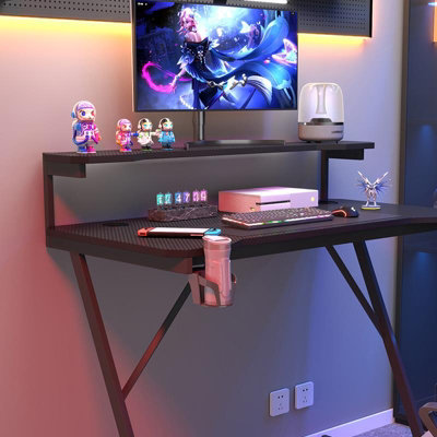 House of Home Gaming Desk with Monitor Stand Carbon Fibre Top Black 118cm