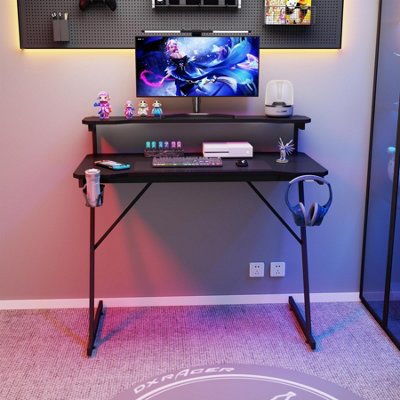 House of Home Gaming Desk with Monitor Stand Carbon Fibre Top Black 118cm