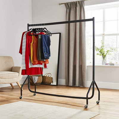 House of Home Heavy Duty Black Metal 4ft Long x 5ft Tall Quality Clothes Rail Stand