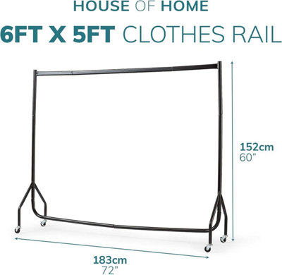 House of Home Heavy Duty Metal Clothes Rail with Wheels 6ft Long x 5ft Tall