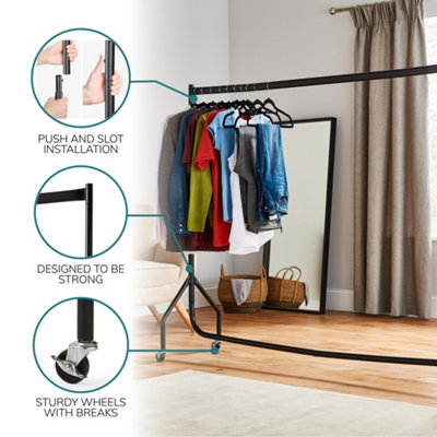 House of Home Heavy Duty Metal Clothes Rail with Wheels 6ft Long x 5ft Tall - 3