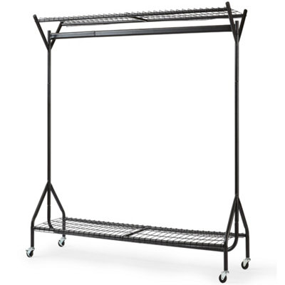 House of Home Heavy Duty Metal Clothes Rail with Wheels - Hanging Clothing & Shoe Rack - Storage & Organiser - Black, 4ft x 5ft