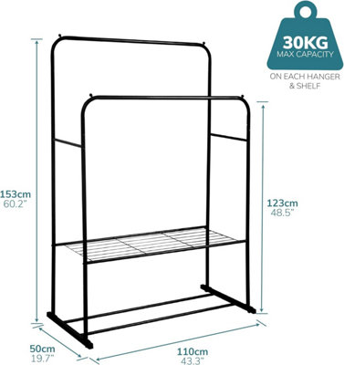 House of Home Metal Clothes Rail with Shoe Rack 2 Tier Double Rail Wardrobe Replacement Clothes Storage & Organiser