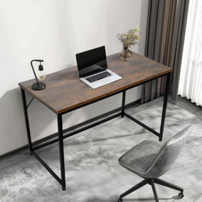 House of Home Rustic Brown Large Desk with Black Coated Metal Frame Versatile Desk Dressing Table for Home and Office 120cm