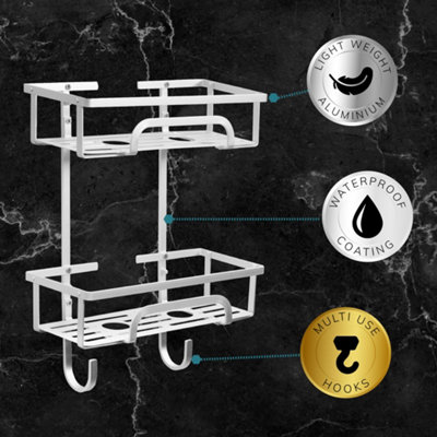 House of Home Self Adhesive 2 Tier Aluminium Shower Caddy with Bottom Hooks - 4