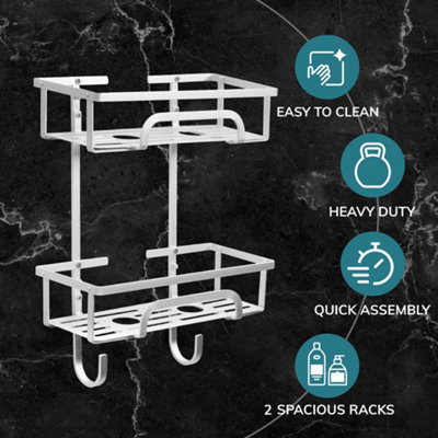 House of Home Self Adhesive 2 Tier Aluminium Shower Caddy with Bottom Hooks - 5