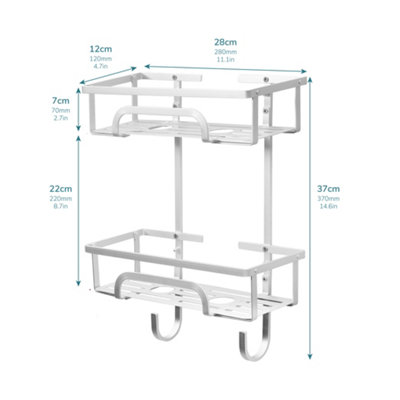 House of Home Self Adhesive 2 Tier Aluminium Shower Caddy with Bottom Hooks - 8