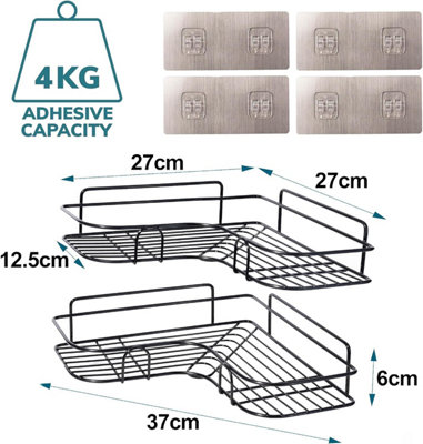 House of Home Shower Caddy Bathroom Shelf Organiser Shower Storage for Soap & Shower Gel 2 Tier Black