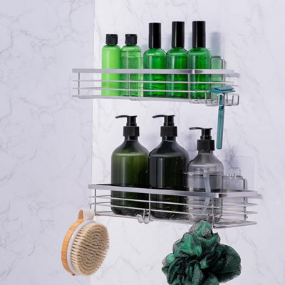House of Home Shower Caddy Stainless Steel Set Of 2 Self Adhesive Waterproof Bathroom Organiser Shelves Silver Price Comparisons | Compare The Build