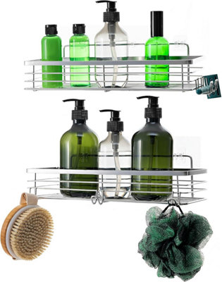 House of Home Shower Caddy Stainless Steel Set Of 2 Self Adhesive Waterproof Bathroom Organiser Shelves Silver