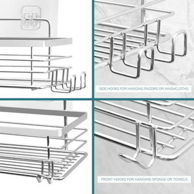 House of Home Shower Caddy Stainless Steel Set Of 2 Self Adhesive Waterproof Bathroom Organiser Shelves Silver - 4