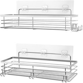 House of Home - Shower Caddy Stainless Steel - Set Of 2 - Self Adhesive Waterproof Bathroom Organizer Shelves