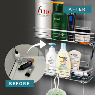 House of Home - Shower Caddy Stainless Steel - Set Of 2 - Self Adhesive Waterproof Bathroom Organizer Shelves - 5