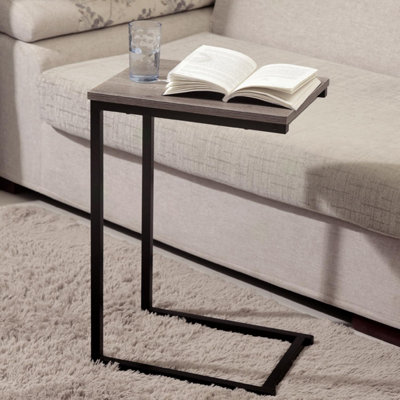 House of Home Side Table C Shaped Metal Modern Rustic Top Black Frame Coffee Sofa Bed Snack