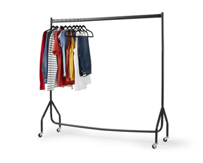 House of Home Superior Extra Heavy Duty Black Metal 4ft Long x 5ft Tall Clothes Rail Stand