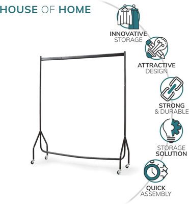 House of Home Superior Extra Heavy Duty Black Metal 4ft Long x 5ft Tall Clothes Rail - 7