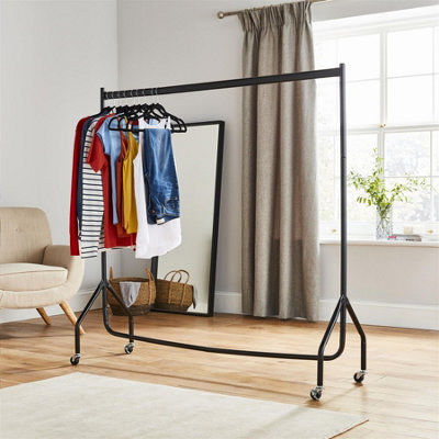 House of Home Superior Extra Heavy Duty Black Metal 5ft Long x 5ft Tall Clothes Rail With Wheels